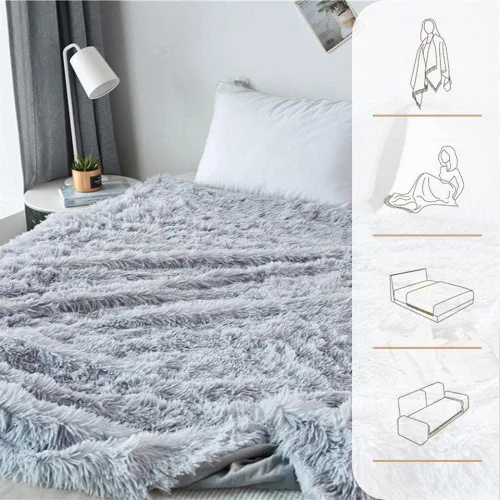 Miniatura 8 de Manta elegante de felpa suave en la cama, manta cálida de piel sintética, color gris, arcoíris, para cama, sofá, manta negra, 17.7 x 17.7 in
