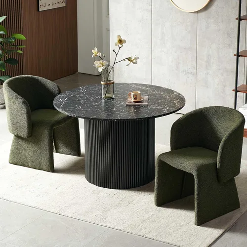 Miniatura 14 de Homedot Juego de mesa de comedor de 3 piezas para 2, mesa de cocina redonda de 47" y sillas de comedor tipo barril tapizadas en marrón, juego