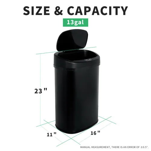 Miniatura 7 de HCY Basurero de cocina automático de 13 galones de acero inoxidable con tapa, inteligente para cocina, oficina, sala de estar, baño (negro)