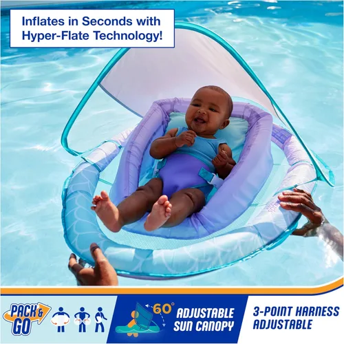 Miniatura 2 de SwimWays Infant Spring Float, Baby Pool Float with Canopy & UPF Protection, Swim Training PFD, Swimming Pool Accessories for Babies 3-9 Months 2