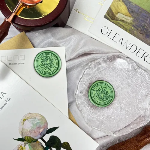 Miniatura 6 de 25 Calcomanías para Sellos de Cera Hechas a Mano, Sellos para Sobres, Calcomanías de Cera Autoadhesivas para Invitaciones de Bodas y Fiestas, Verde
