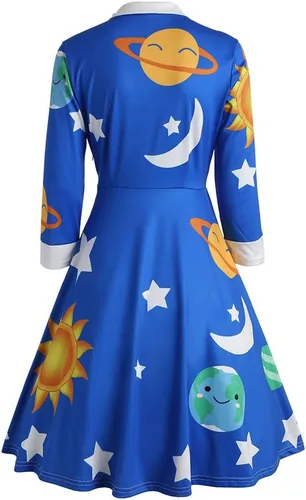 Miniatura 2 de ZAFUL - Vestido de fiesta vintage con cuello Peter Pan para mujer, estampado de planeta