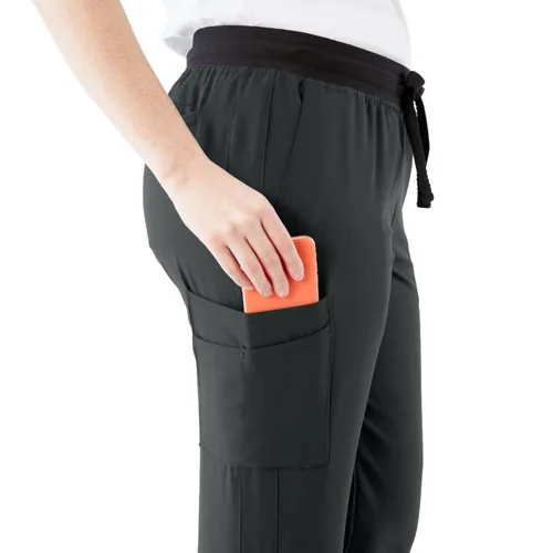 Miniatura 50 de ave. Varick - Pantalón médico de tiro medio para mujer, pierna recta, seis bolsillos, color azul caribeño, talla S