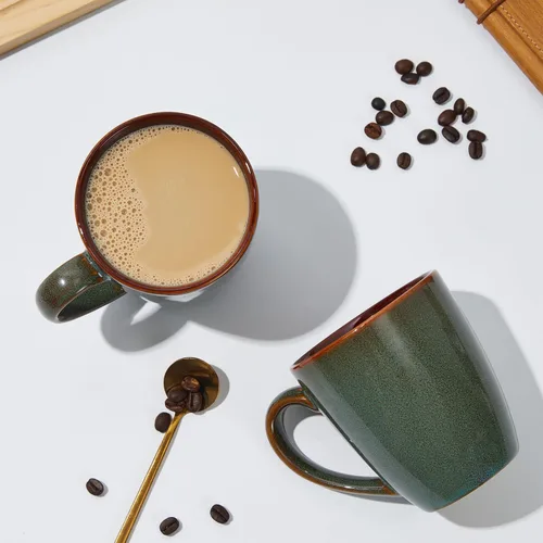 Miniatura 5 de Taza de café Pokini 14 oz, juego de 4 tazas de café de cerámica, taza con esmalte reactivo para café con leche/té/capuchino, juego de tazas grandes