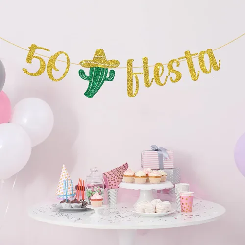 Miniatura 6 de Cartel de fiesta 50/cartel mexicano de 50 cumpleaños/Taco Bout 50 cumpleaños decoración suministros oro purpurina