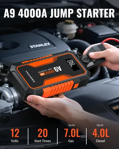 Miniatura 2 de Arrancador de batería VACASSO A9 de 4000 A, portátil (7L de gasolina/4L diesel), paquete de arrancadores de batería de coche de 12 V, arranque