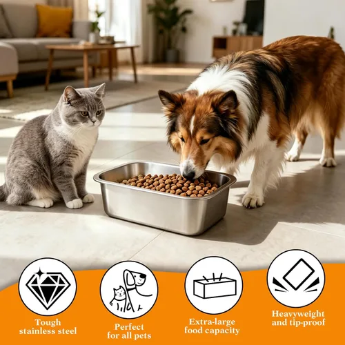 Miniatura 7 de Cuenco de agua grande de acero inoxidable de 1.25 galones, cuenco de agua para perros al aire libre, cuencos metálicos de alta capacidad para perros