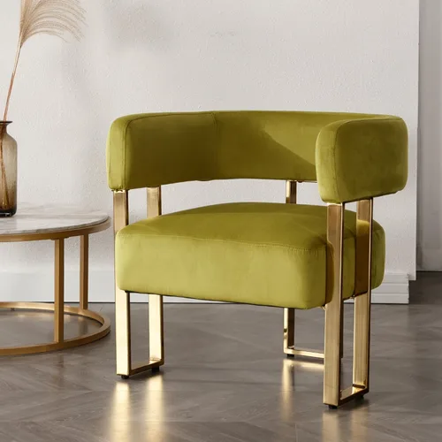 Miniatura 12 de Silla de acento barril para sala de estar con patas de metal dorado, silla lateral de terciopelo suave tapizada para dormitorio, sillón de lectura