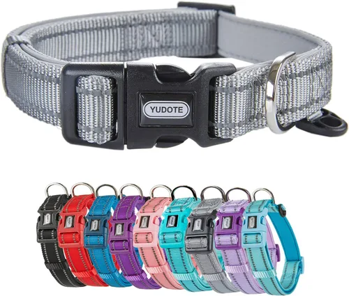 Miniatura 14 de Collar de nailon reflectante para perro con acolchado de neopreno transpirable, ajustable para perros pequeños (9.8 a 15 pulgadas, morado)