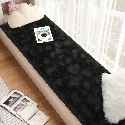 Miniatura 3 de Terrug Alfombra Corredor Negra Esponjosa para Dormitorio, 2x6 Pies Lindas Alfombras de Área de Pelo Largo para Pasillo, Alfombra de Felpa Suave