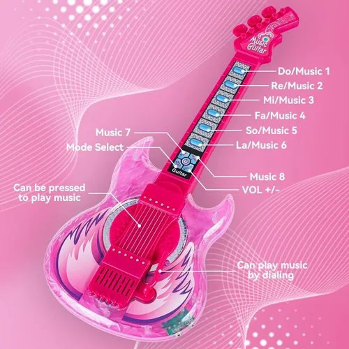 Miniatura 3 de Juego de guitarra y micrófono para niñas, máquina de karaoke con música y luz, juguetes de micrófono con soporte, juguetes de guitarra de altura