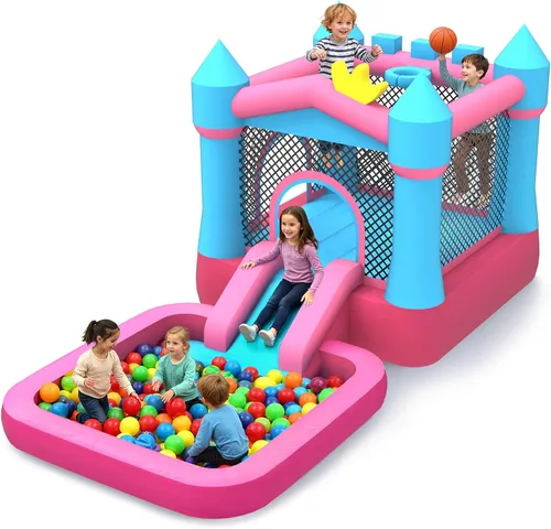 Miniatura 11 de MUKDIY - Casa inflable con piscina y tobogán, castillo de salto para parque acuático de 12 x 6.2 pies para niños, tela Oxford 840D resistente, de 3