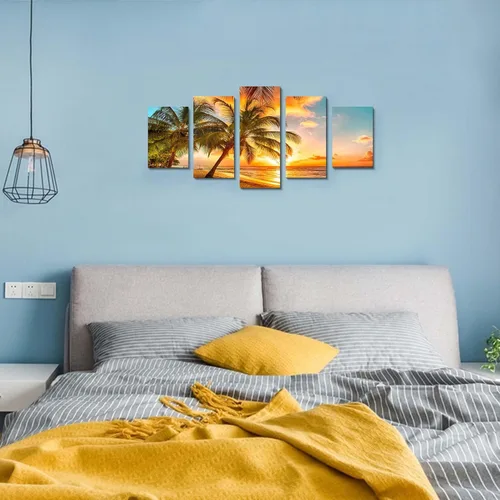 Miniatura 2 de Arte de pared de paisaje marino dorado, océano, playa, arte de pared acogedor, moderno, océano, puesta de sol, mar, playa, lienzo, pinturas sobre