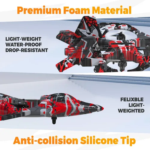 Miniatura 3 de BEZGAR Avión RC, avión de control remoto de espuma, dron para niños, avión RC para niños y niñas, helicóptero jet de combate con luces LED, Rojo