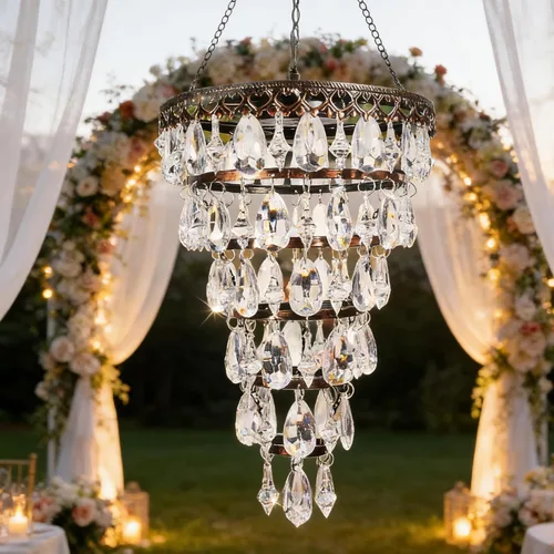 Miniatura 7 de Candelabro solar de cristal acrílico colgante para exteriores, luces decorativas para jardín, potente batería de litio, 54 LED cálidos, fácil