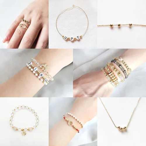Miniatura 7 de 200 cuentas espaciadoras lisas chapadas en oro de 14 quilates, cuentas espaciadoras sin costuras para collares, pulseras, aretes, fabricación
