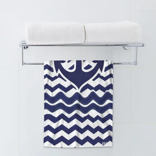 Miniatura 3 de AOYEGO Anchor - Toallas de mano náuticas azul marino en rayas onduladas cheurón altamente absorbentes, toallas suaves para baño, playa, cocina, spa