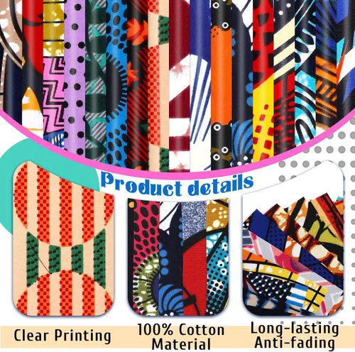 Miniatura 6 de Tatuo 150 piezas de tela de algodón africano de 4 × 4 pulgadas cuadrados de tela de acolchado no repetida Kente, cuadrados de cera africana Ankara
