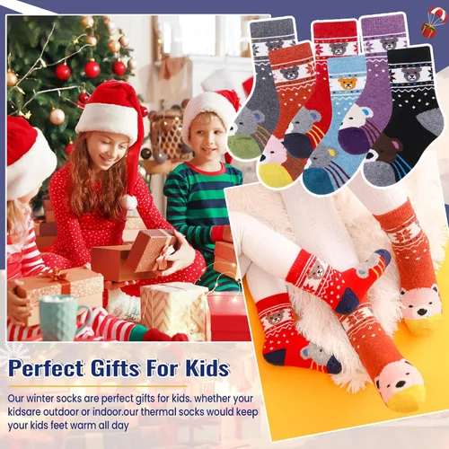 Miniatura 77 de Eocom 6 pares de calcetines de invierno cálidos de lana para niños y niñas