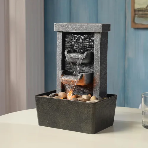 Miniatura 3 de GOSSI Decoración del hogar Fuente de cascada de 10.3 pulgadas para interiores, relajación, bombas de agua de alta presión, fuente de mesa, fuente