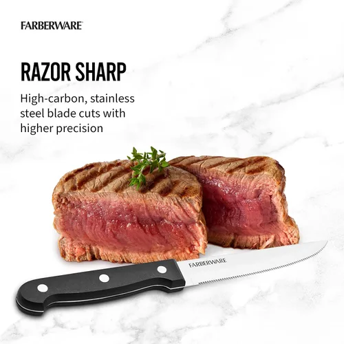 Miniatura 4 de Farberware Juego de cuchillos para carne de acero inoxidable con remaches de espiga completa, 4 piezas, color negro