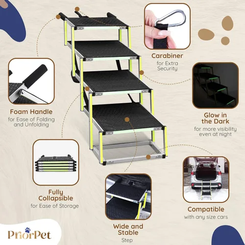 Miniatura 2 de PRIORPET - Escalera para perros grandes, con marca que brilla en la oscuridad, rampa plegable para automóvil y VUD pequeño, superficie