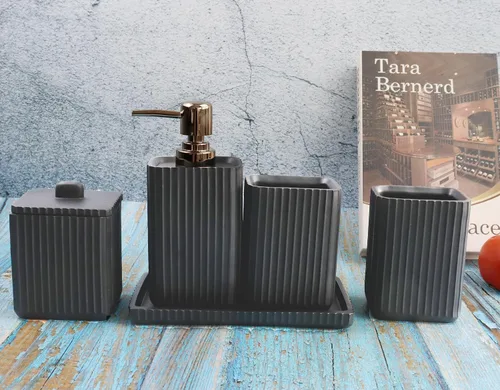 Miniatura 6 de Hymmah Juego de accesorios de baño negro, juego de baño de diseño único, juego de regalo de resina de 5 piezas, necesidades de apartamento, contiene