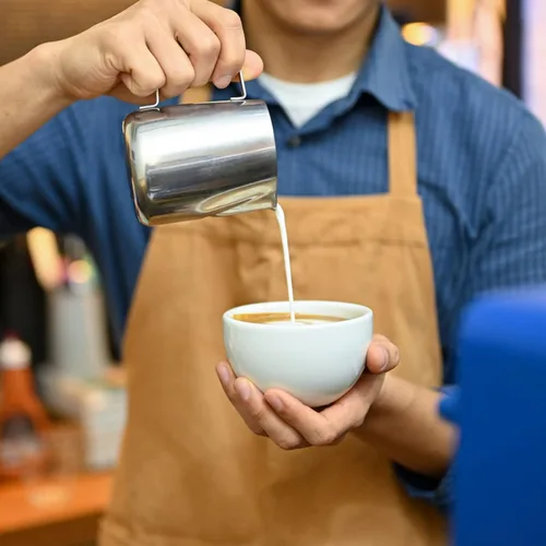 Miniatura 2 de Vaso espumador de leche de acero inoxidable con tapa, jarra de vapor de café expreso de 13.8 fl oz, jarra de espuma de leche barista para arte