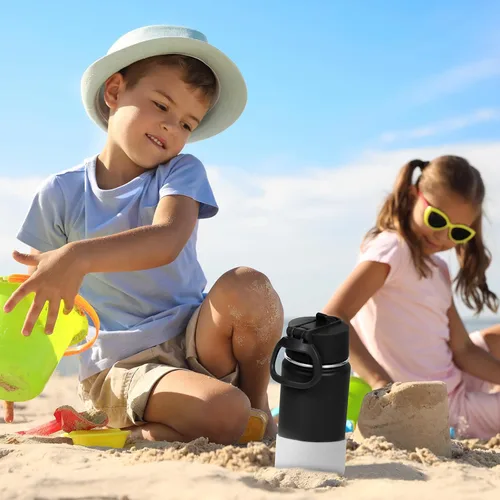 Miniatura 7 de Volhoply Botella de agua de acero inoxidable aislada de 14 onzas con tapa de pajita y funda de silicona, sin BPA, fácil de usar para niños y niñas