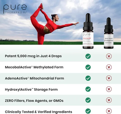 Miniatura 3 de Pure TheraPro BioActive Vegan Metilada Vitamina B12 Sublingual Líquida Metilcobalamina, Hidrocobalamina y Adenosilcobalamina 1,000 mcg por gota