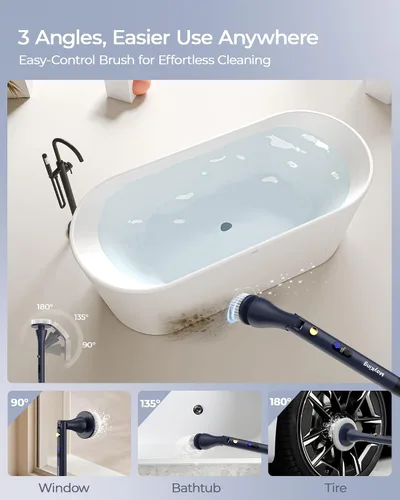 Miniatura 4 de MayKing Depurador eléctrico giratorio con 9 cabezales de cepillo, limpiador eléctrico inalámbrico ajustable de 3 ángulos y 4 longitudes, pantalla