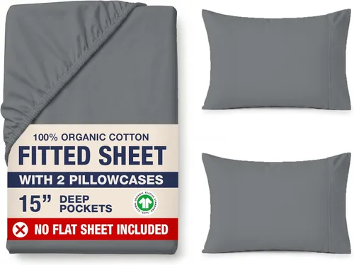 Miniatura 70 de LANE LINEN Sábanas ajustadas tamaño king, 100% algodón orgánico, juego de 3 piezas (1 sábana ajustada, 2 fundas de almohada), tejido percal, ultra