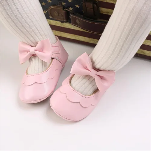 Miniatura 3 de myppgg Zapatos planos Mary Jane para bebé niña, con lazo brillante, vestido de princesa, zapatos de cuna antideslizantes para niños pequeños que