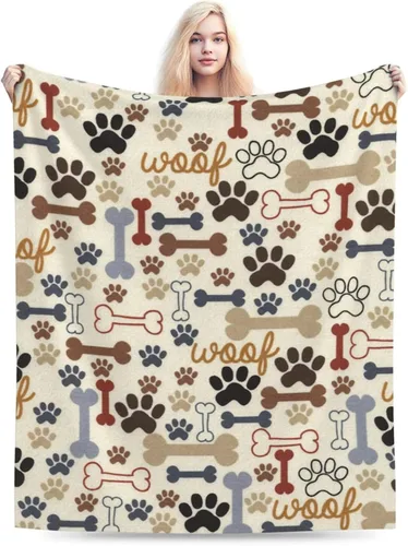 Miniatura 15 de Manta de Franela de Forro Polar con Estampado de Patas y Huesos de Perro, Mantas de Felpa Suave para Sofá, Sillón, Dormitorio, Regalo 50"X40