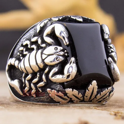 Miniatura 2 de Anillo elegante de ónix de plata de ley 925 con diseño de escorpión para hombre