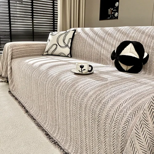 Miniatura 15 de Funda de sofá de felpilla antideslizante lavable para mascotas, funda de sofá con borlas, protector de muebles para sala de estar, color beige, 71 x