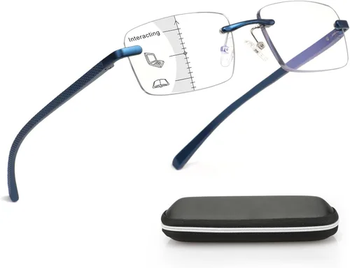Miniatura 8 de Missfive Anteojos de lectura progresivos multienfoque de aluminio de alta calidad para hombre, bloqueo de luz azul, bisagra de resorte sin línea
