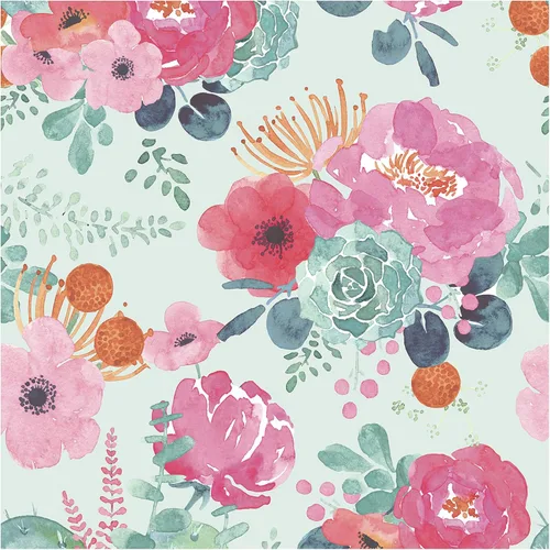 Miniatura 10 de HAOKHOME - Papel pintado floral para despegar y pegar, acuarela, cactus, blanco/rosa/verde/azul marino, vinilo autoadhesivo, papel de contacto