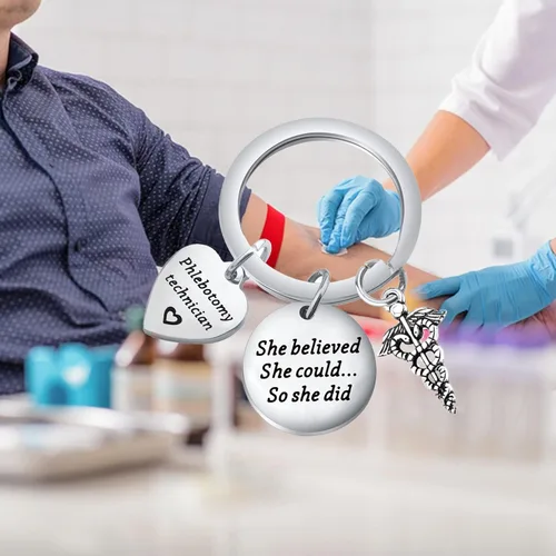 Miniatura 7 de PLITI Regalos de flebotomía Llavero técnico de flebotomía She Believed She Could So She Did