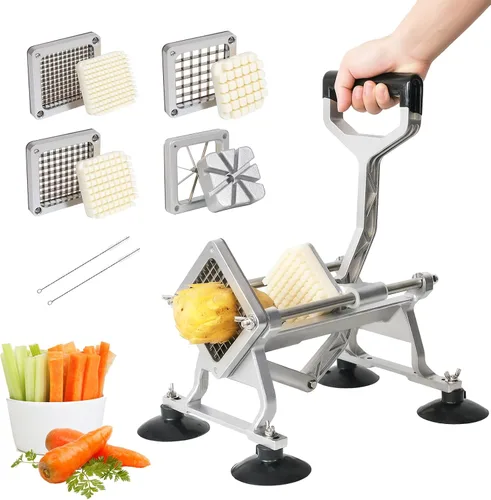 Anatole Cortador comercial de papas fritas con cuchillas de acero inoxidable de 1/2 pulgadas, 3/8 pulgadas, 1/4 pulgadas, 8 cuñas, cortador de papas