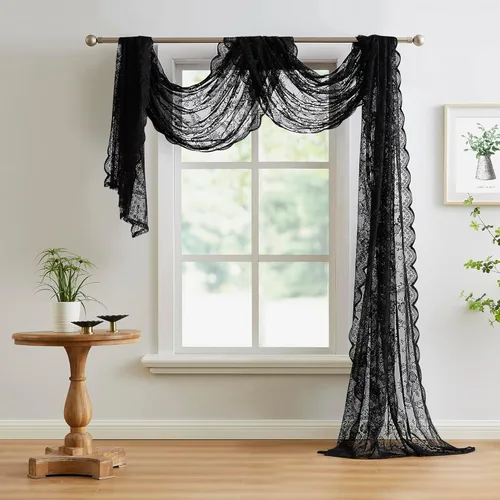 Miniatura 2 de WARM HOME DESIGNS Tela de encaje negro festoneado de 54 pulgadas de ancho por 4 yardas de largo. Tela para vestido de encaje, mantel, camino