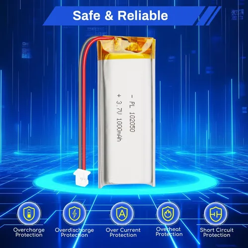 Miniatura 2 de Batería de polímero de litio 3.7V 1000mAh 102050 Lipo Batería recargable con cable Molex 0.049 in Conector para altavoz, rastreador GPS, dispositivo