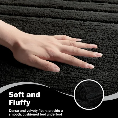 Miniatura 3 de Alfombras de baño negras, pequeñas alfombras de baño antideslizantes, alfombra de baño suave y peluda lavable para bañera y ducha, 18x24