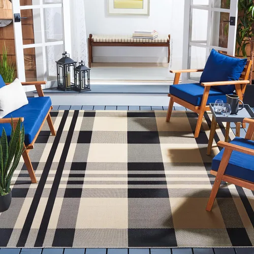 Miniatura 93 de SAFAVIEH Alfombra Lavable para Exteriores Colección Courtyard - 2'3" x 4', Beige y Azul, Patrón a Cuadros, No Desprende Pelusa y Fácil Limpieza