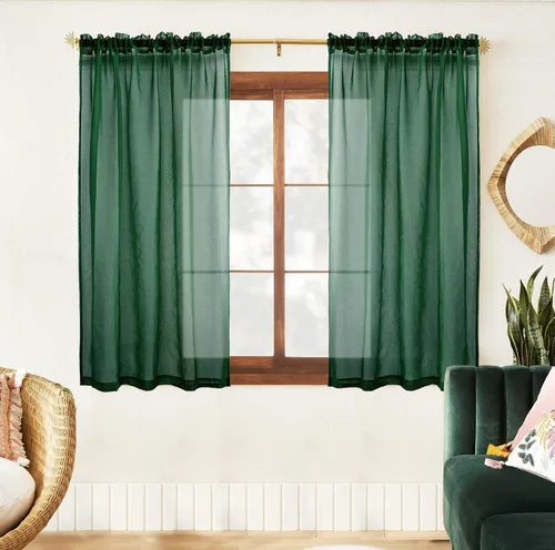 Miniatura 12 de XTMYI Cortinas negras de 48 pulgadas de largo para dormitorio, juego de 2 paneles, bolsillo para cortinero, cortinas de encaje transparentes