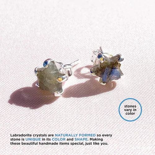 Miniatura 6 de Aretes de estrella de piedras preciosas naturales para mujeres y hombres, lapislázuli, ónix, piedra lunar, labradorita, turmalina negra, hechos a