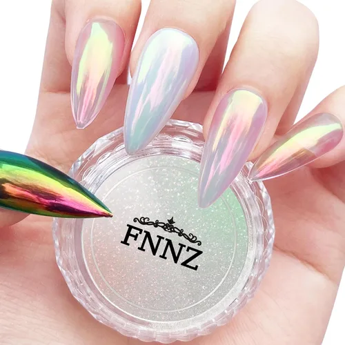 Miniatura 10 de FNNZ Chrome Nail Powder, Aurora Mirror Effect Unicorn Chrome Nail Powder, Mermaid Nail Chrome Powder for Nail Art Decoration, Light-Changing Pigment