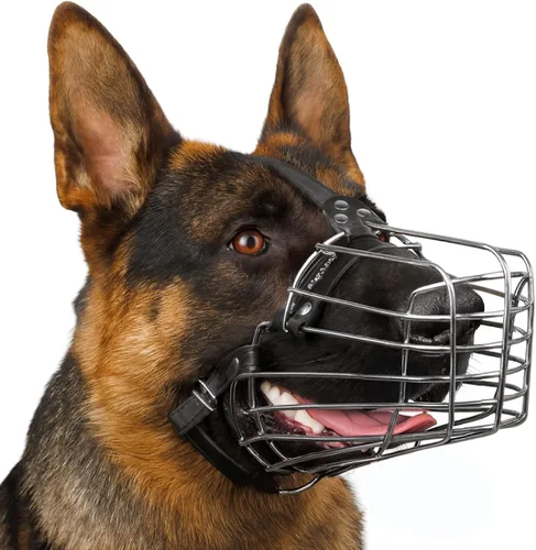 BRONZEDOG Bozal de alambre para perros Pastor Alemán para perros medianos y grandes Ajustable y duradero Cesta de metal para mordeduras, masticación