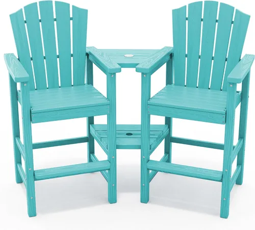Miniatura 9 de KINGYES Aruba - Juego de 4 sillas Adirondack altas de HDPE con bandejas de conexión dobles, silla Adirondack de altura de barra en relieve para 2