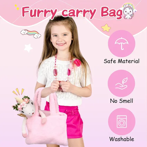 Miniatura 3 de Juguetes de Animales de Peluche Muñeca de Unicornio para Niñas - Muñeca Bailarina Bolsa de Transporte de Felpa 3 Juegos de Accesorios de Tela
